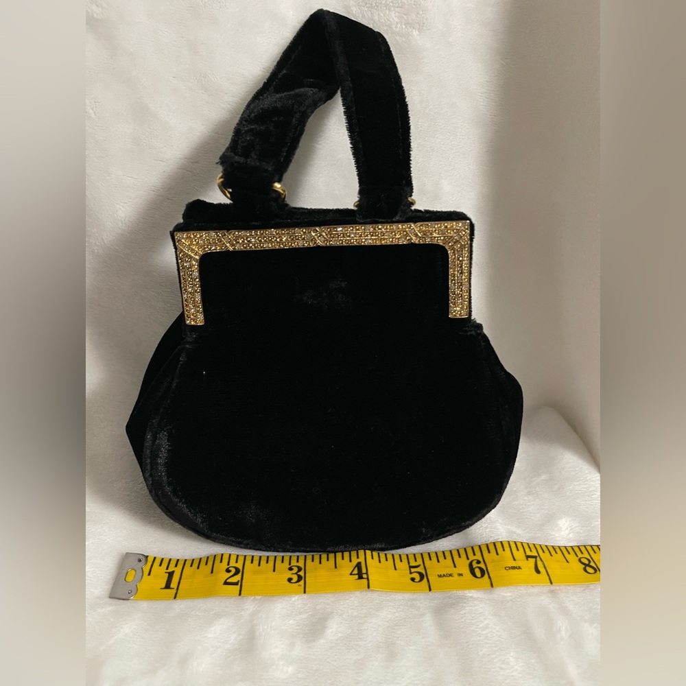 Vintage velvet black purse gold with rhinestones - Picture 9 of 9